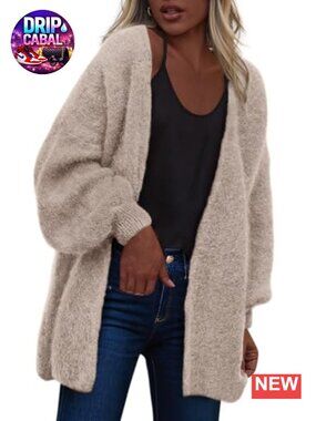 Womens Open Front Chunky Knit Cardigan Oversized Slouchy Long Sleeve Sweater